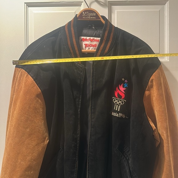 Vintage- Atlanta Olympic Games 1996 Suede Jacket -Black and Tan Bomber Jacket - Picture 16 of 16